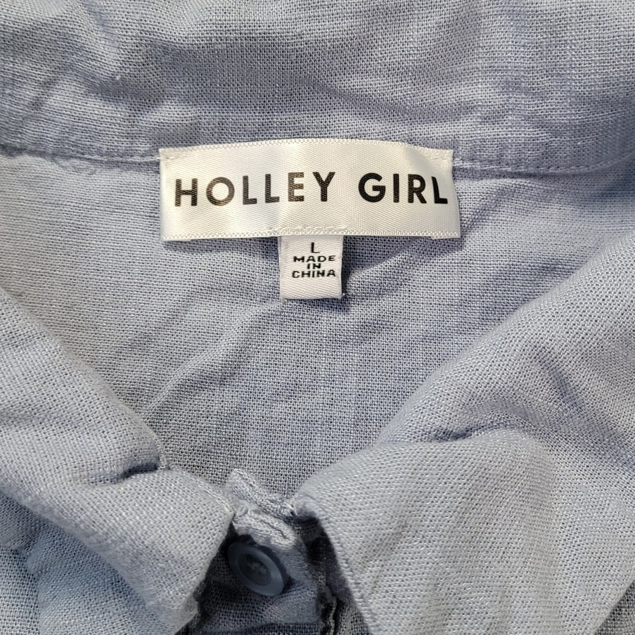 Holley Girl Gabbie Linen Crop Top L Coastal Boho Oversized Button Up — image 5 of 8